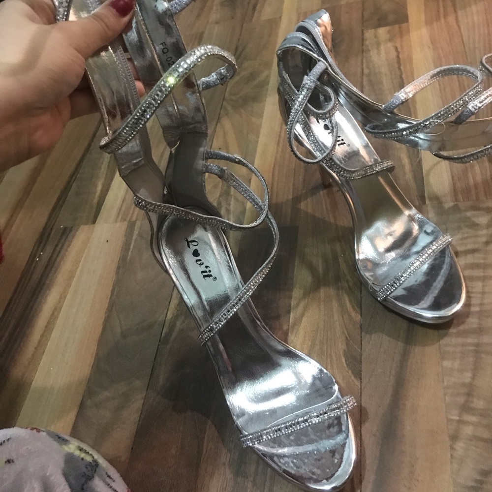 Silver diamanté strap knee high heels